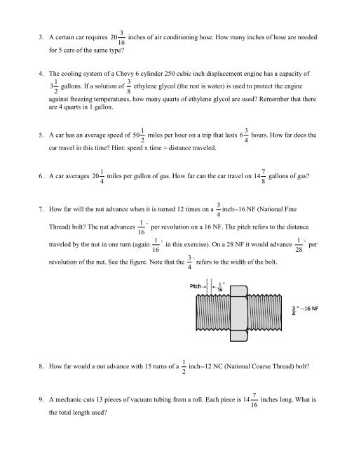 Math 110 Automotive Worksheet 3