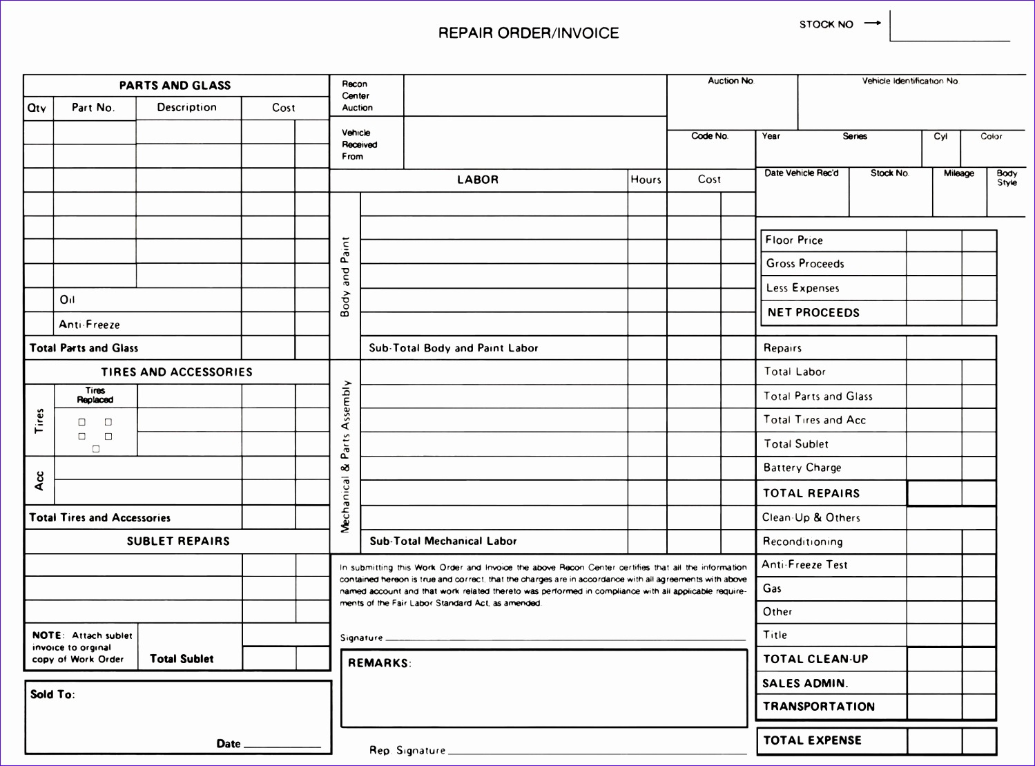 6 Free Auto Repair Invoice Template Excel Excel Templates