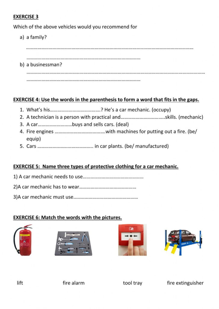 Automotive Class Parts Id Worksheet