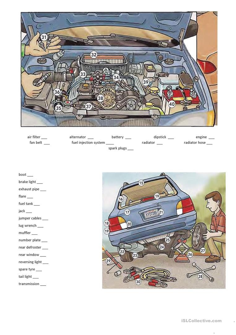 Car Parts And Expressions For Car Mechanic Students Worksheet Free 