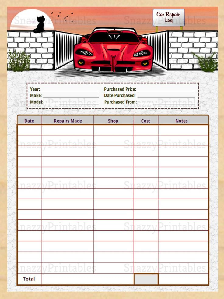 Editable Car Repair Log Printable Vehicle Maintenance Etsy Auto 