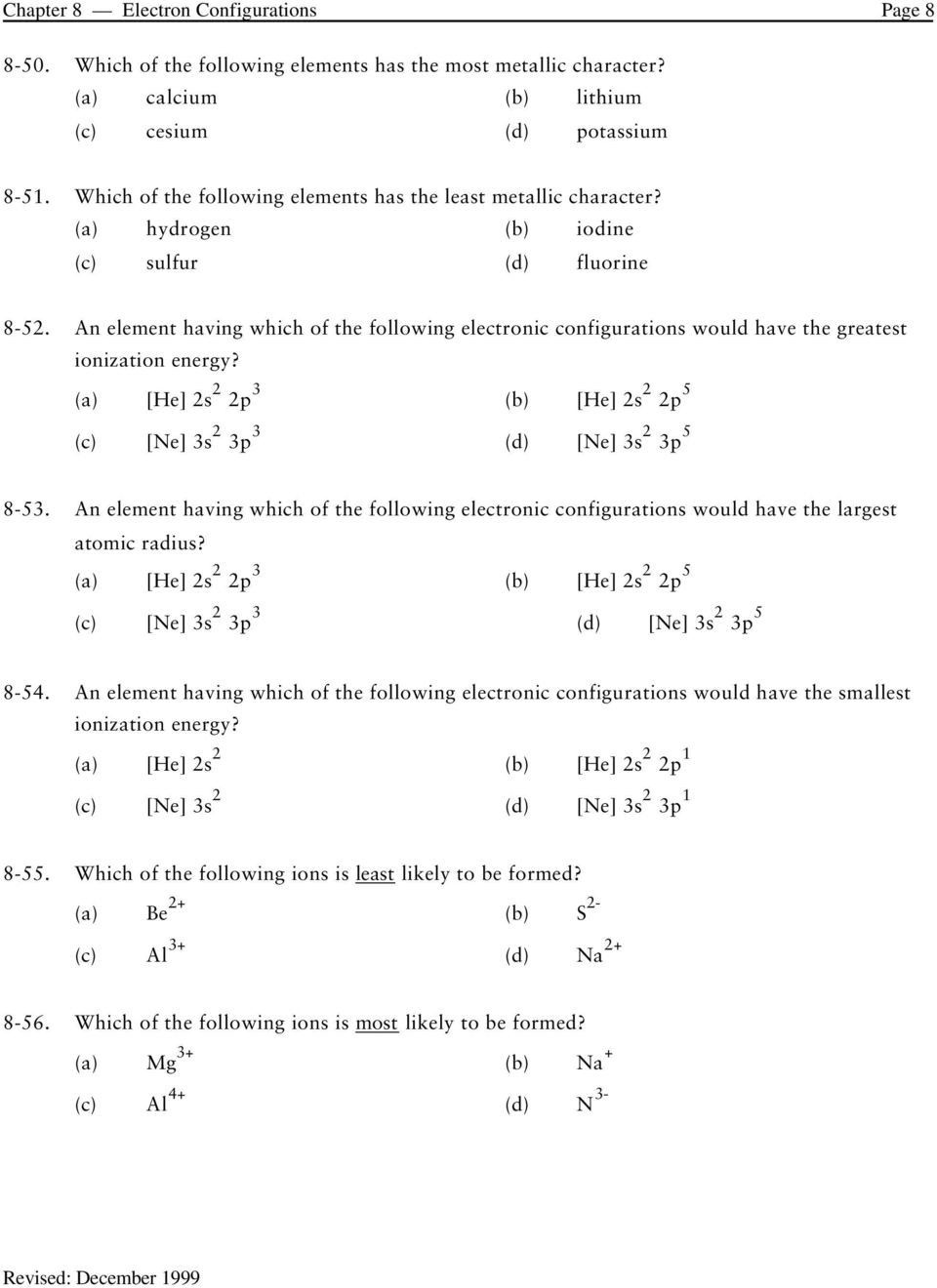 Electron Configuration Worksheet Answers Key Chapter 8 Atomic 