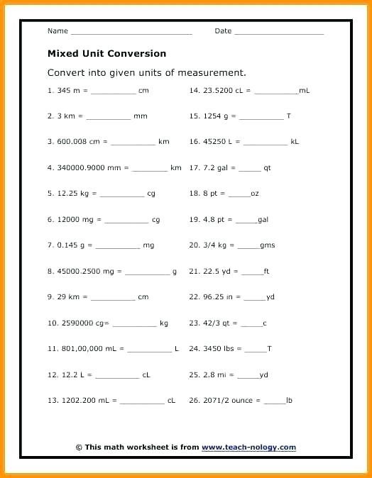 English metric Conversion Worksheets Answers Measurement Worksheets 