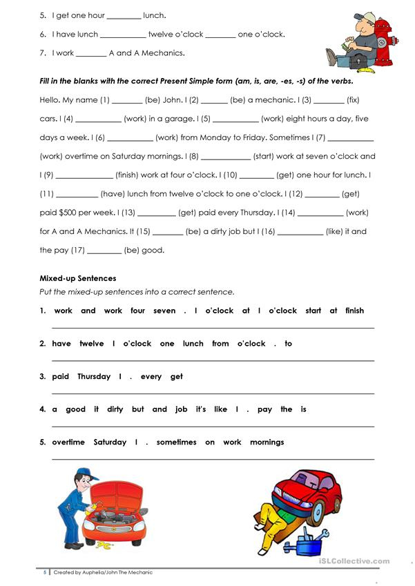 Mechanic Fathers Day Printable Worksheets