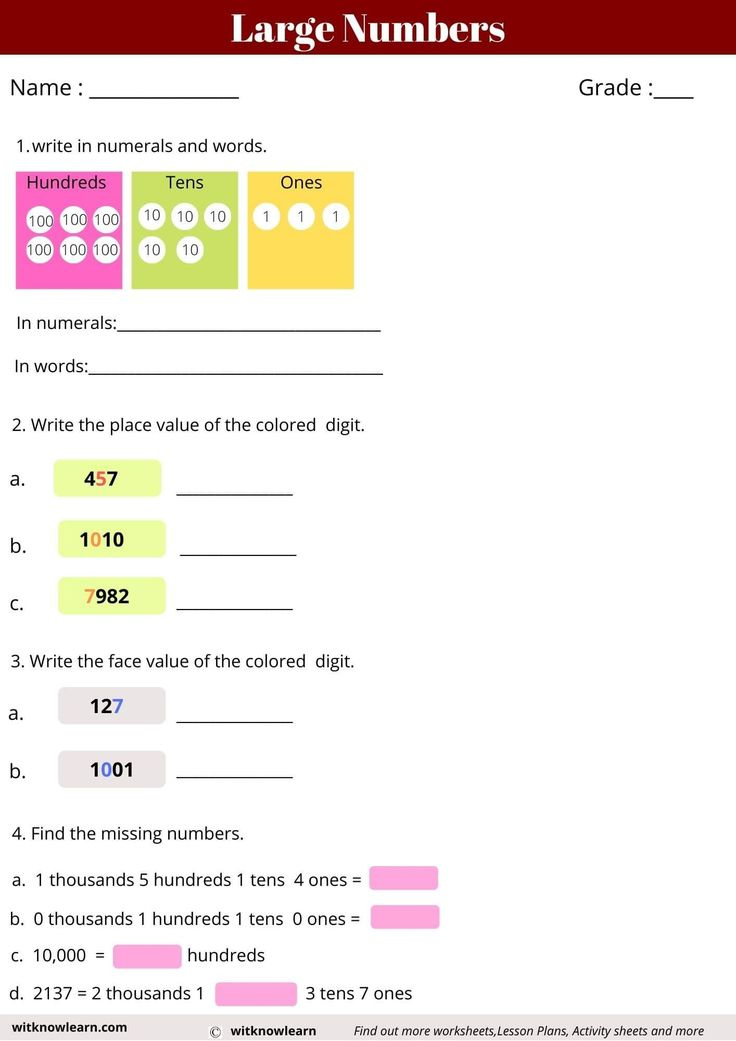 Large Number Worksheet Grade 3 Number Worksheets Class 3 Maths 