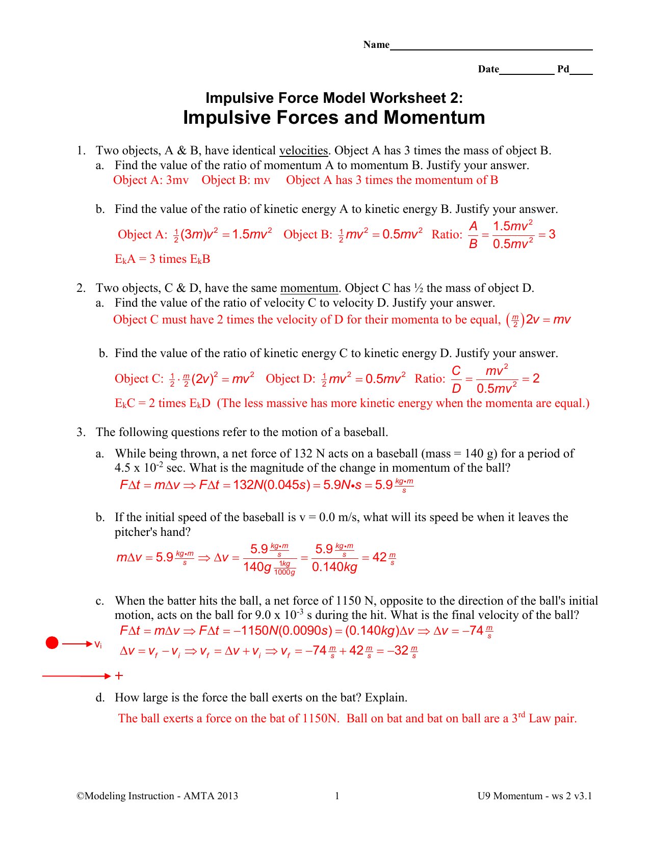 Momentum And Collisions Worksheet Answer Key Nidecmege