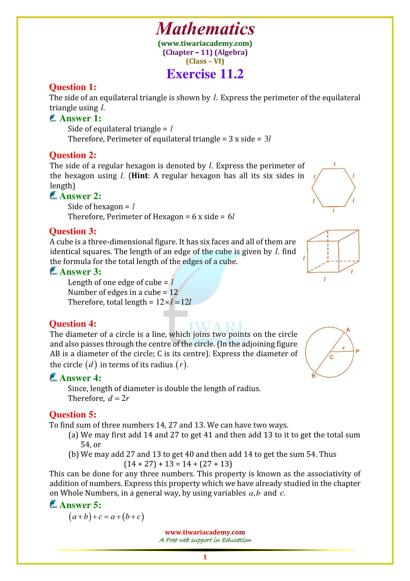 NCERT Solutions For Class 6 Maths Chapter 11 Algebra In PDf 2020 21 