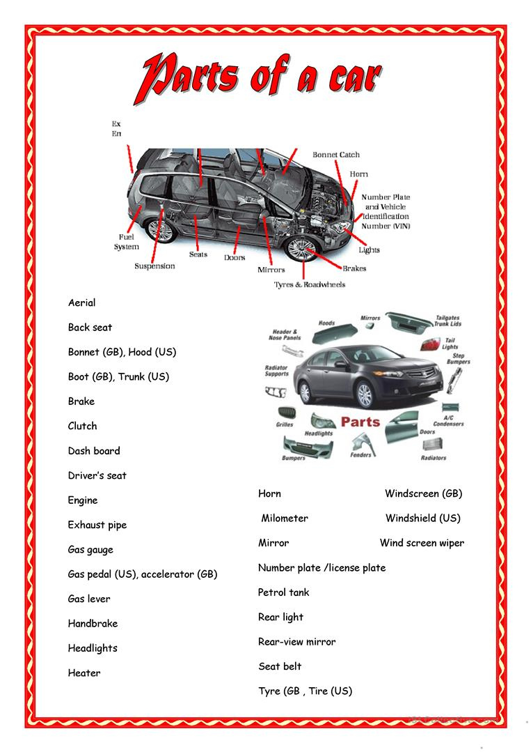 PARTS OF A CAR English ESL Worksheets For Distance Learning And 