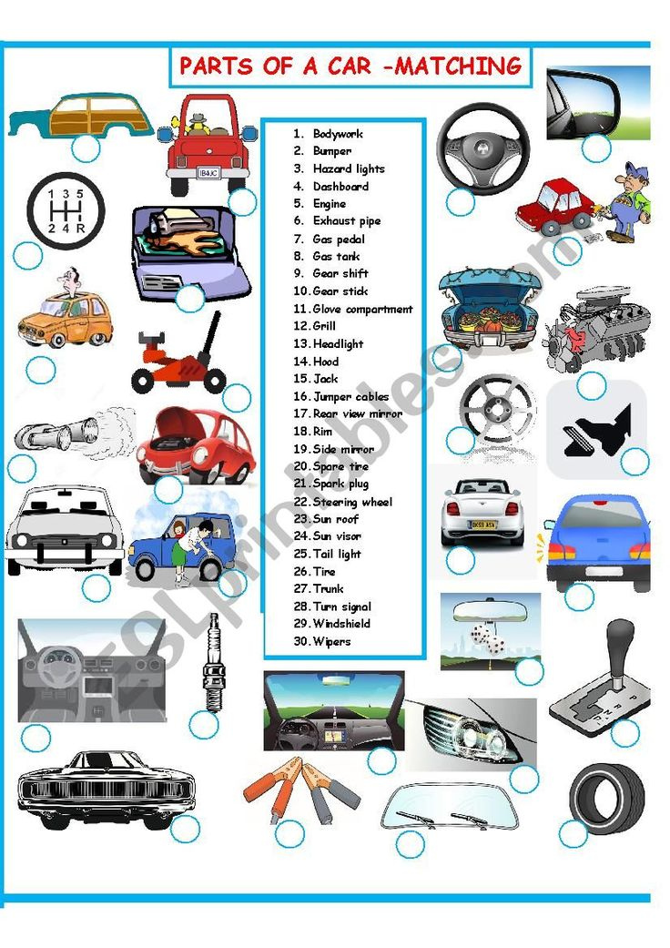 Parts Of A Car Vocabulary Words Students Have To Match The Number In 