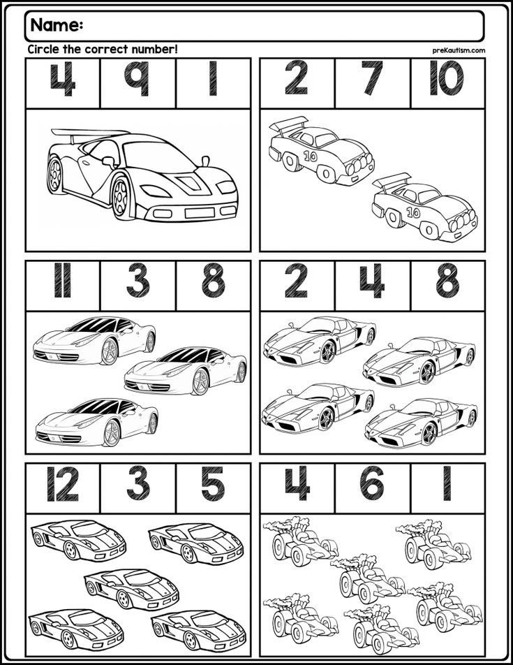 Race Car Quantity Worksheets Numbers 1 6 Numbers Preschool Math 