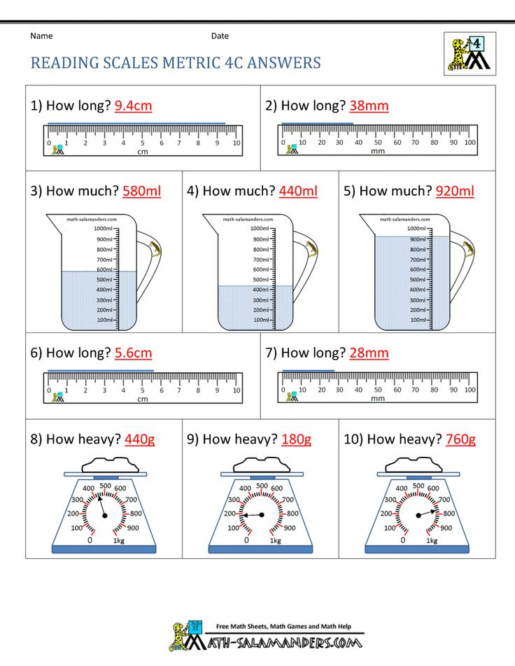 Reading Scales Metric Units 4C Answers In 2020 Measurement Worksheets 