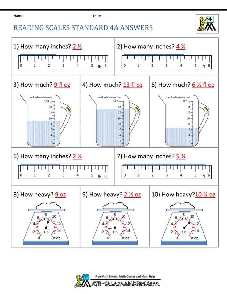 Reading Scales Standard Units 4A Answers Measurement Worksheets 