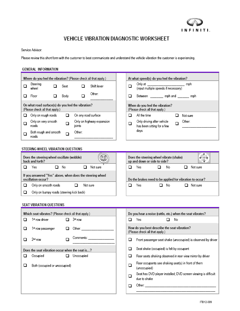 Vehicle Vibration Customer Diagnostic Worksheet